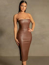 Pu Leather Tube Bodycon Slit Dress