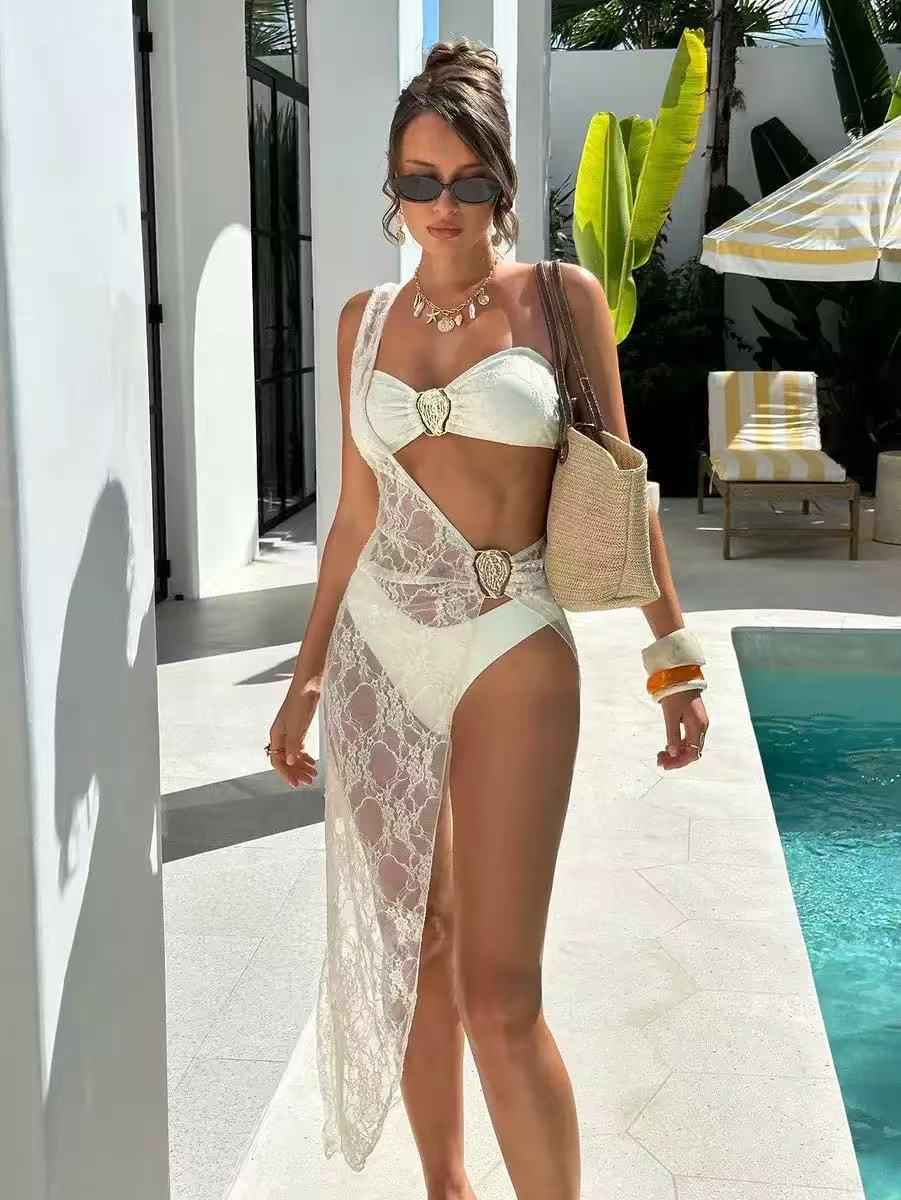 Coastal Lace Cut‑Out Swimsuit Set