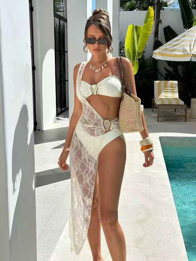 Coastal Lace Cut‑Out Swimsuit Set