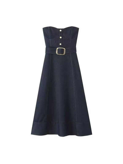 Strapless Denim Tube Dress with Belt