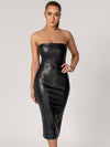 Pu Leather Tube Bodycon Slit Dress