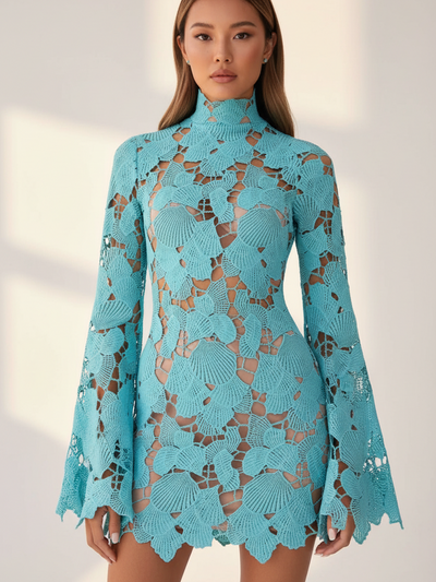 Ocean Shells Turquoise Lace Mini Dress