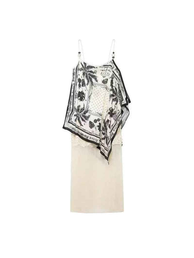 Tropical Scarf Overlay Slip Dress