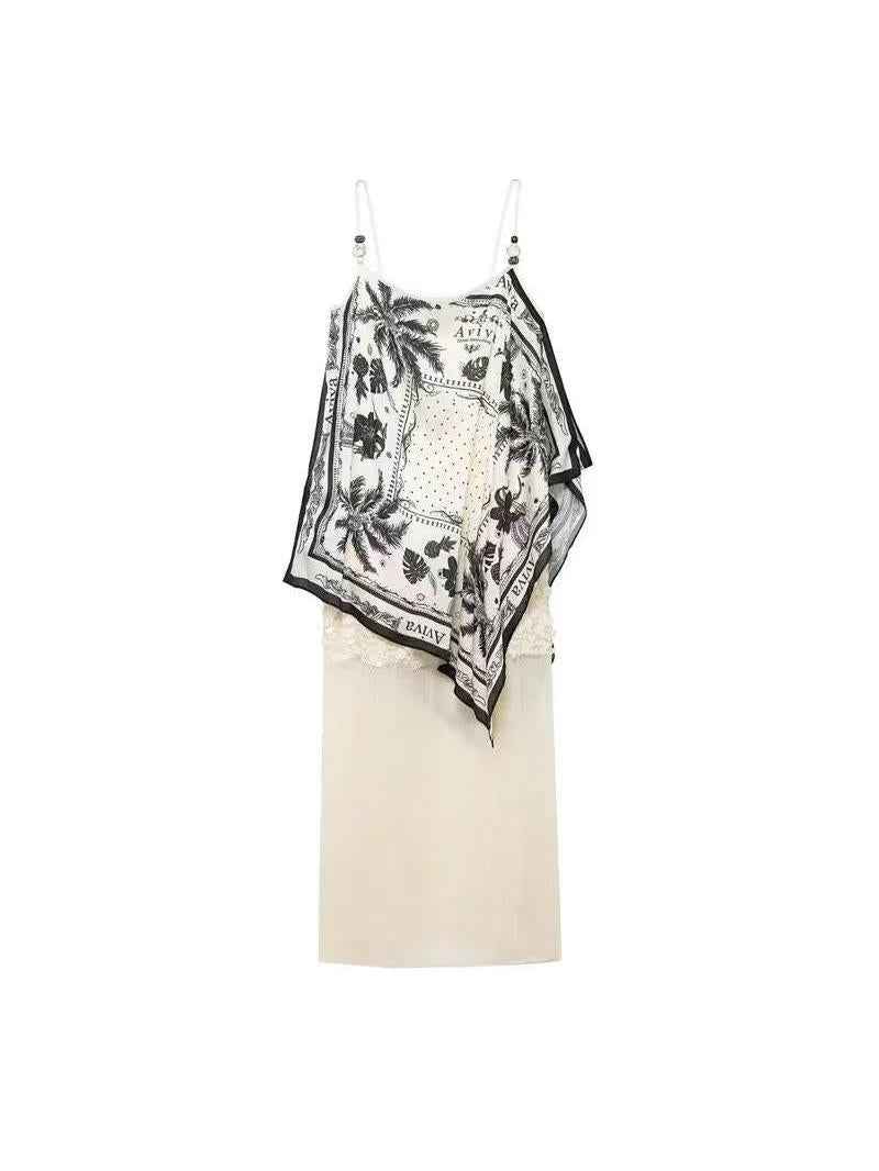 Tropical Scarf Overlay Slip Dress