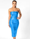 Pu Leather Tube Bodycon Slit Dress