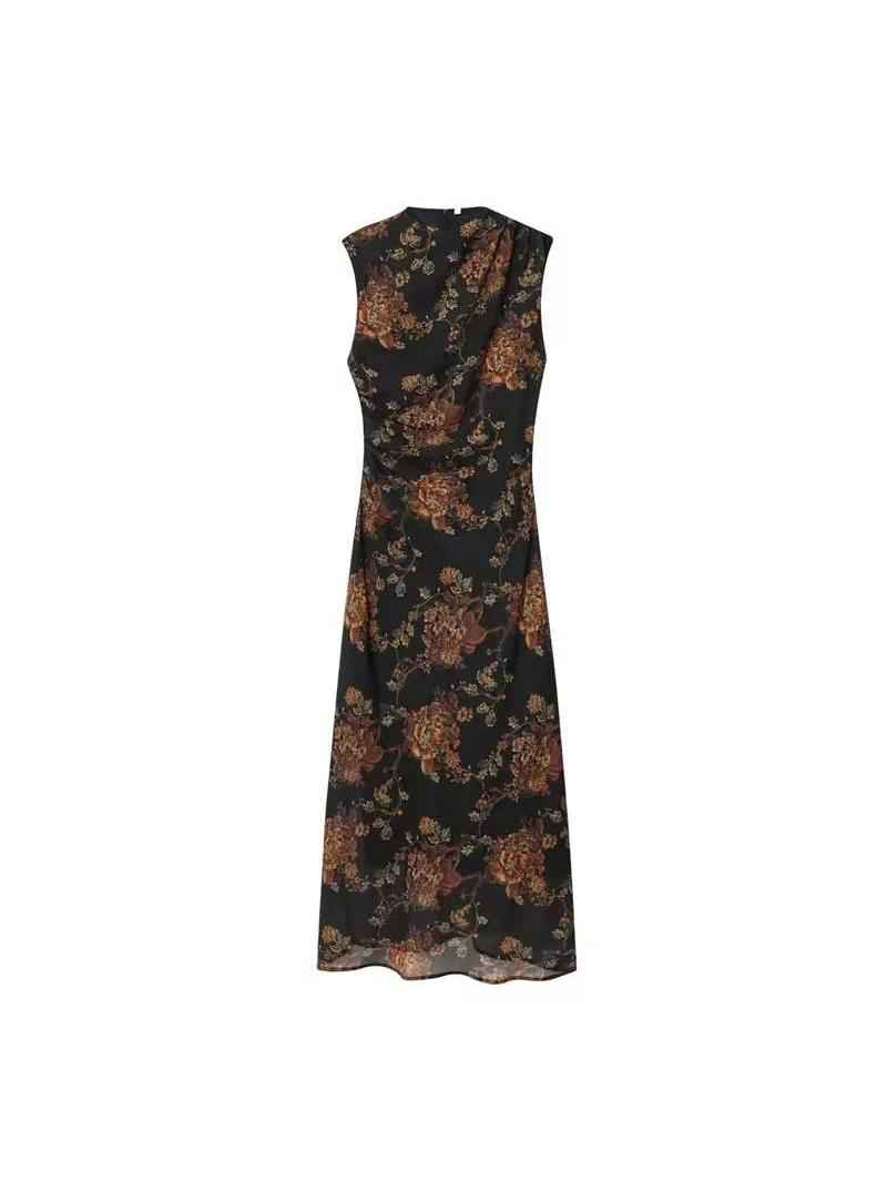 Vintage Floral Satin Maxi Dress