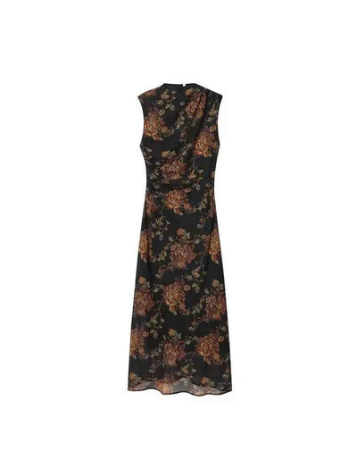 Vintage Floral Satin Maxi Dress