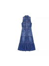 Denim Sleeveless Pocket Long Midi Dress