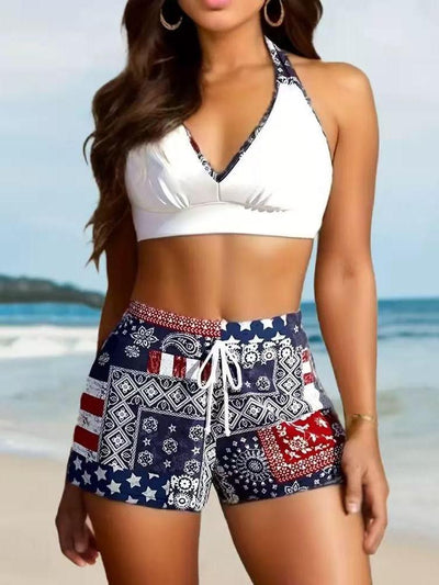 Halterneck Bralette Top & Shorts Swimsuit Set
