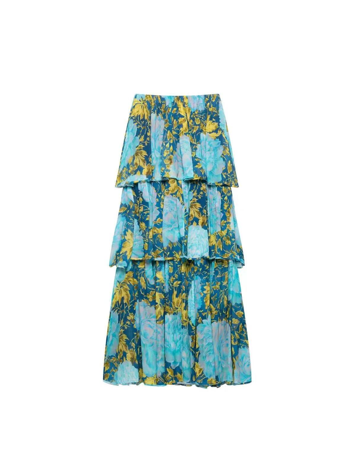 Floral printed tiered georgette maxi skirt