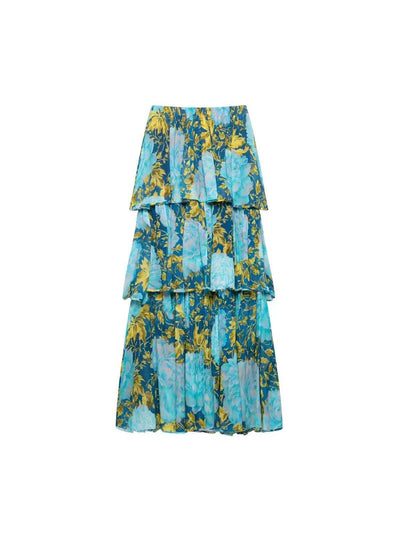 Floral printed tiered georgette maxi skirt