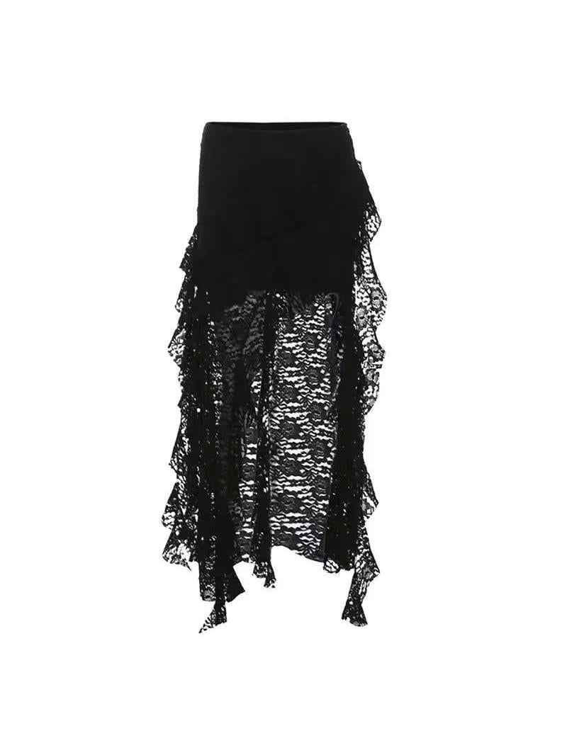 Midnight Ruffle Lace Maxi Skirt