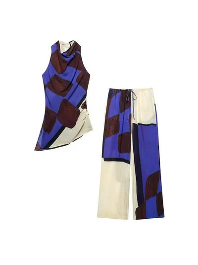 Tie Dye Print Asymmetric Top & Pants Coord Set