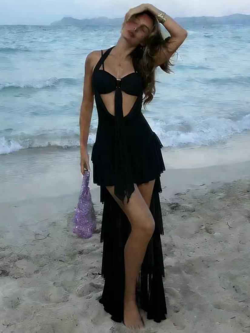 Cutout Tiered High-Low Beachwear