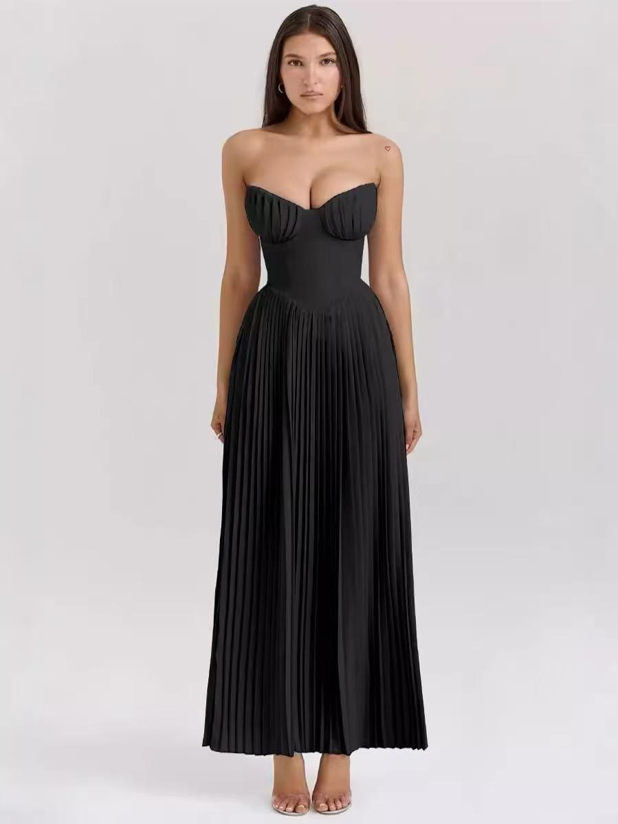 Sweetheart Neck Tube Pleated Maxi Dress