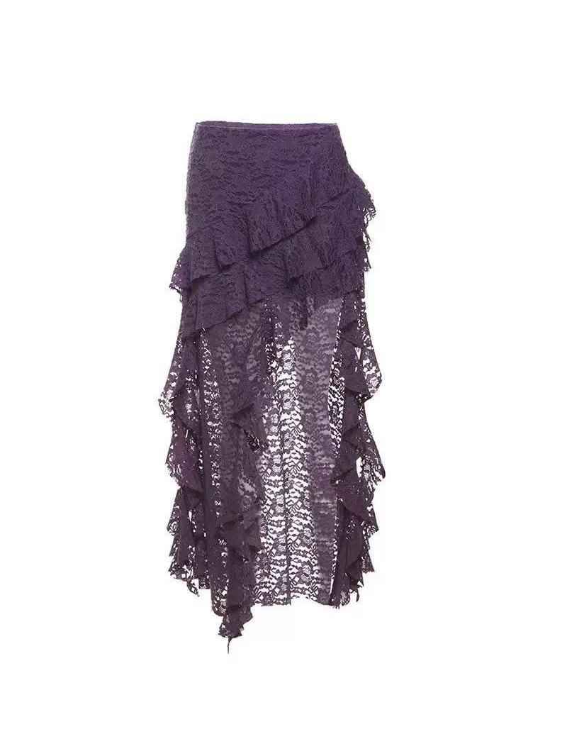 Midnight Ruffle Lace Maxi Skirt