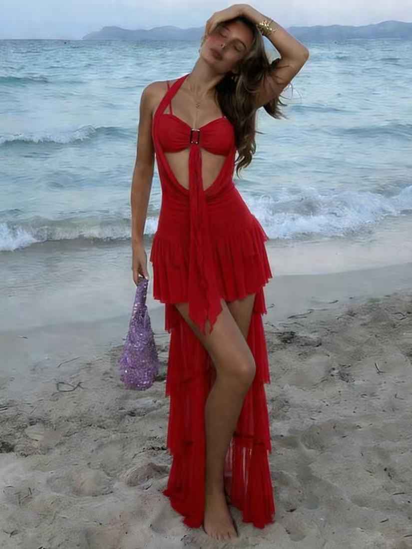 Cutout Tiered High-Low Beachwear