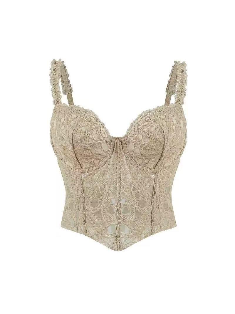 Carera Boning Corset Mesh Lace Tie Back Top