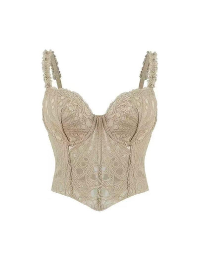 Carera Boning Corset Mesh Lace Tie Back Top