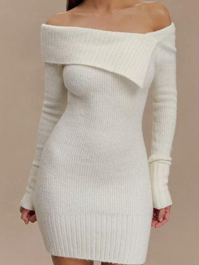 Off Shoulder Knitted Short Bodycon Dress