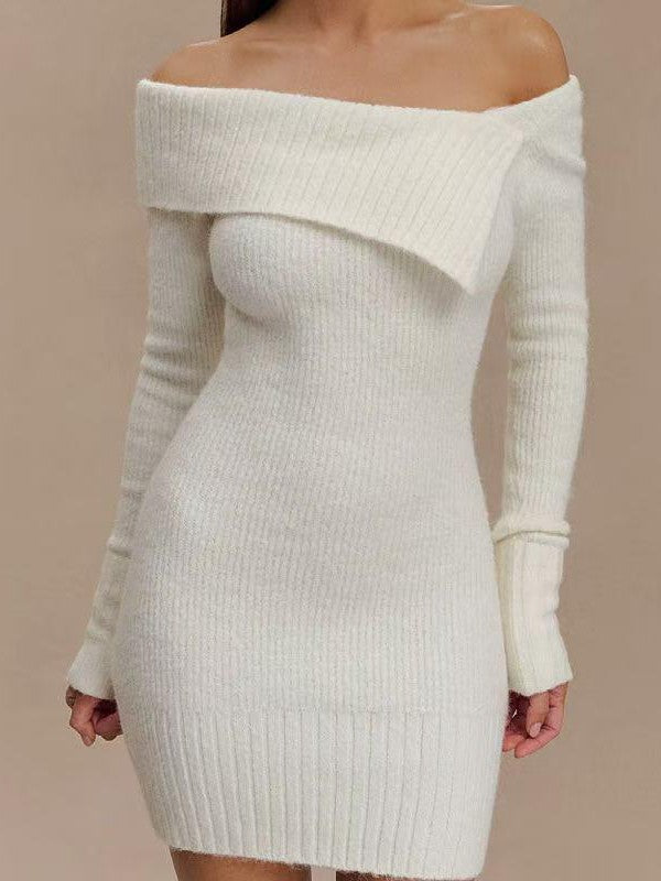 Off Shoulder Knitted Short Bodycon Dress