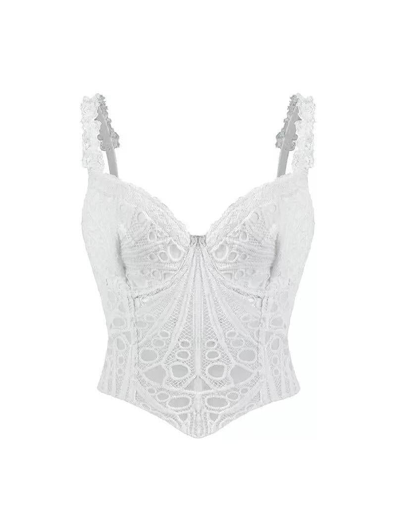 Carera Boning Corset Mesh Lace Tie Back Top