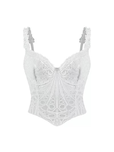 Carera Boning Corset Mesh Lace Tie Back Top