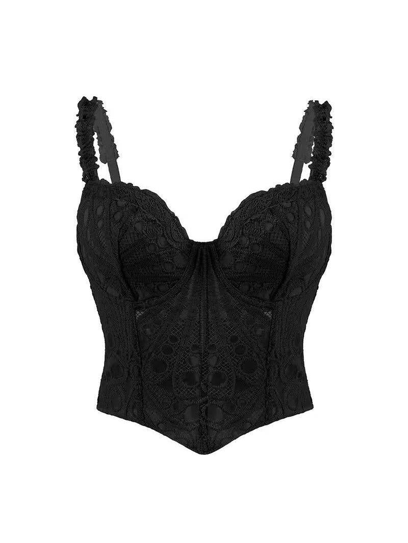 Carera Boning Corset Mesh Lace Tie Back Top