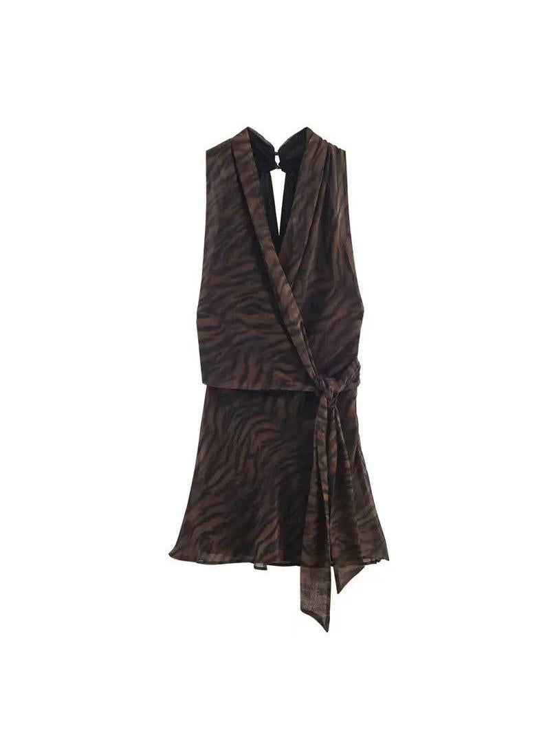 Tiger Print Wrap Tie Mini Dress
