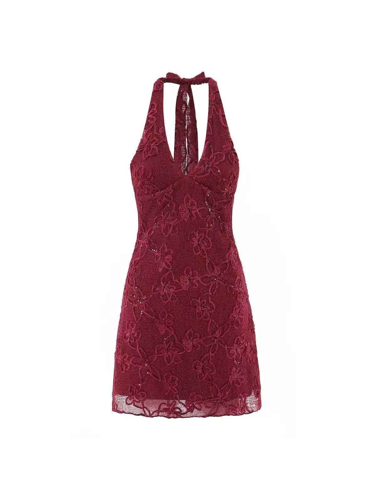 Floral Lace Halter Mini Dress
