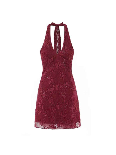 Floral Lace Halter Mini Dress