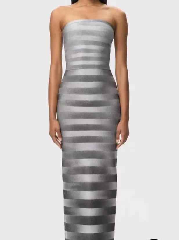 Silver Horizon Strapless Column Dress