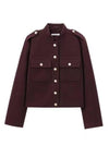 Burgundy Pocket Button-up Woolen Jacket