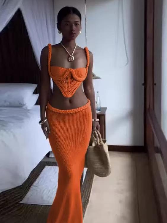 Boho Crochet Bustier & Maxi Skirt Co-ord