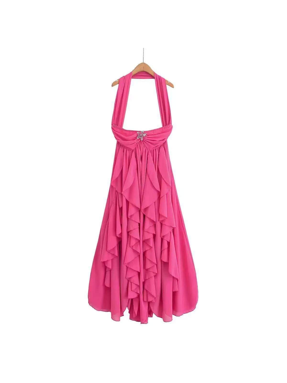 Pink Halterneck Starfish Ruffle Dress