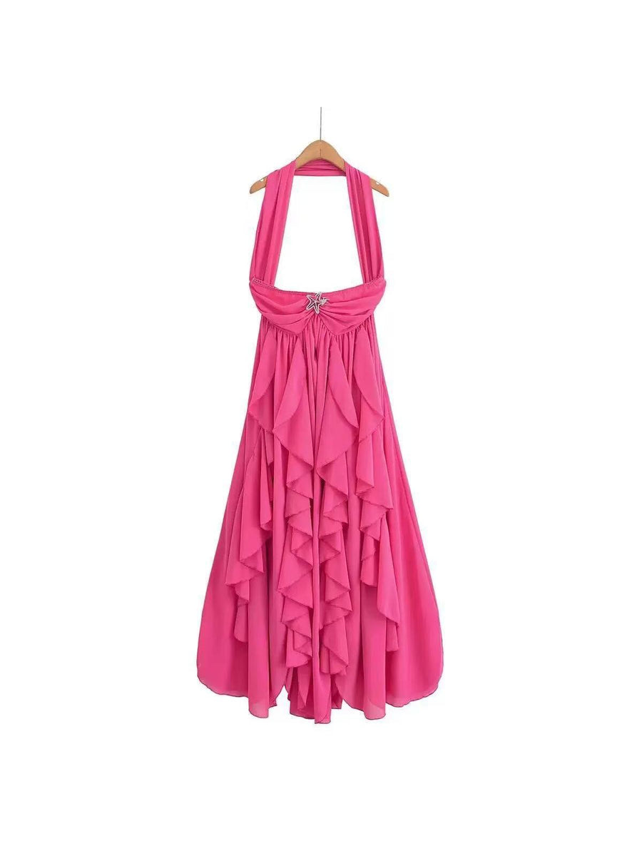 Pink Halterneck Starfish Ruffle Dress