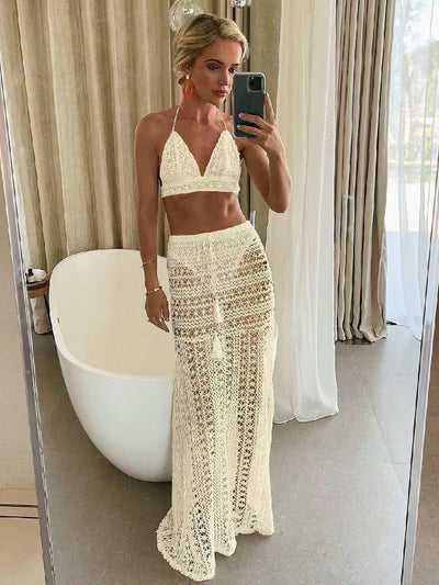 Crochet Bikini Set With Long Skirt