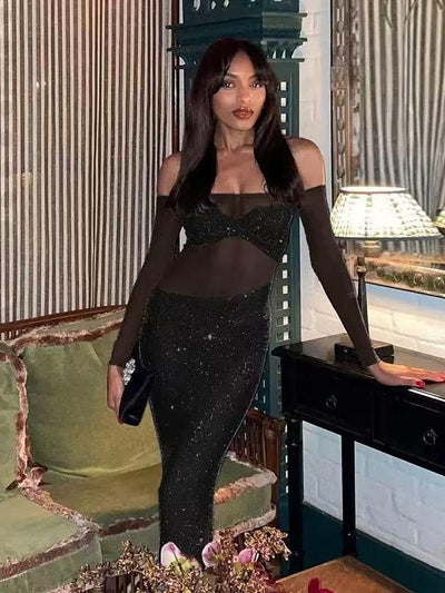 Opulence Mesh-Panel Evening Dress