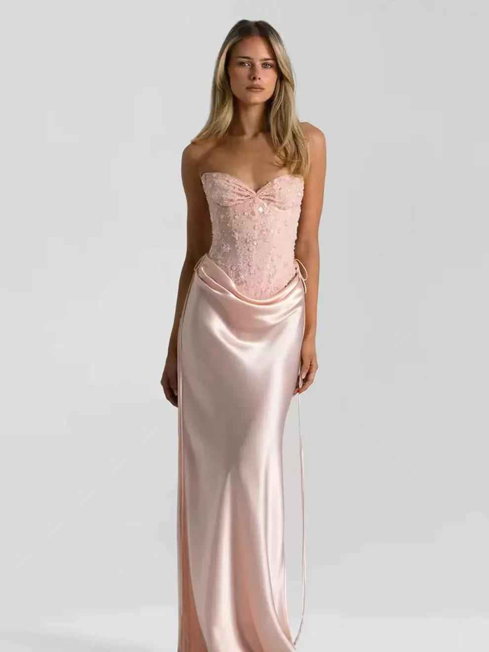 Bella Rose Embellished Satin Dress.