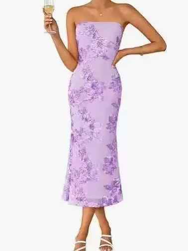 Midnight Bloom Strapless Midi Dress