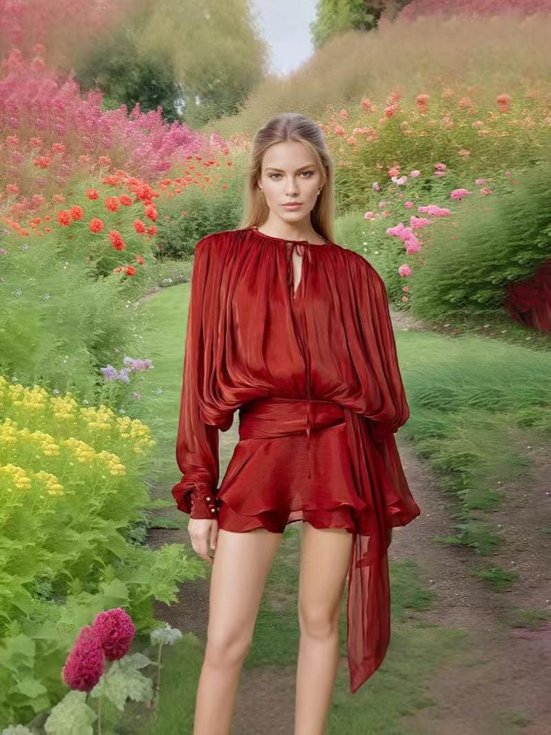 Lyla Bell Sleeve Ruffle Tail Dress with Shorts Coord Set