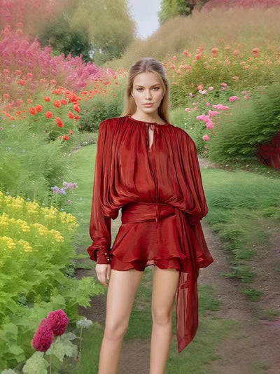 Lyla Bell Sleeve Ruffle Tail Dress with Shorts Coord Set