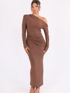 One Shoulder Shimmer Ruched Full Sleeves Maxi Dress