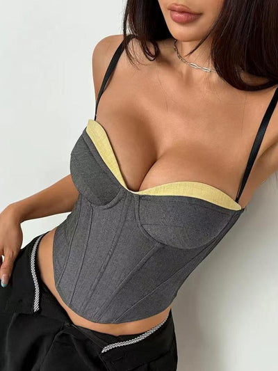 V Neck Spaghetti Strap Boning Corset Top