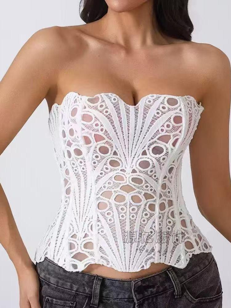 Valencia Mesh Lace Tie Back Tube Top