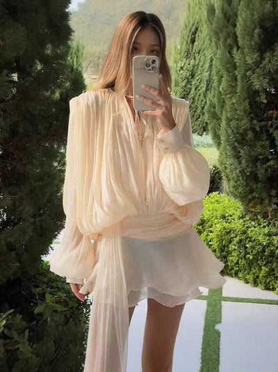 Lyla Bell Sleeve Ruffle Tail Dress with Shorts Coord Set