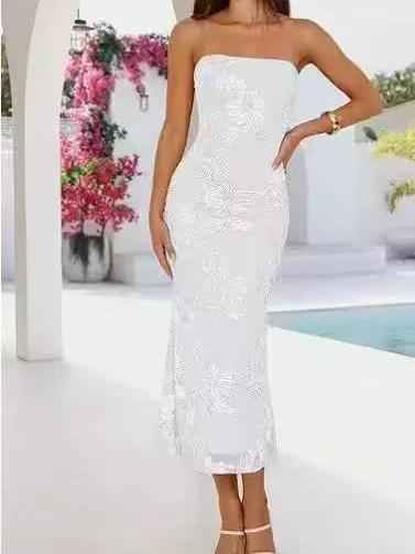 Midnight Bloom Strapless Midi Dress