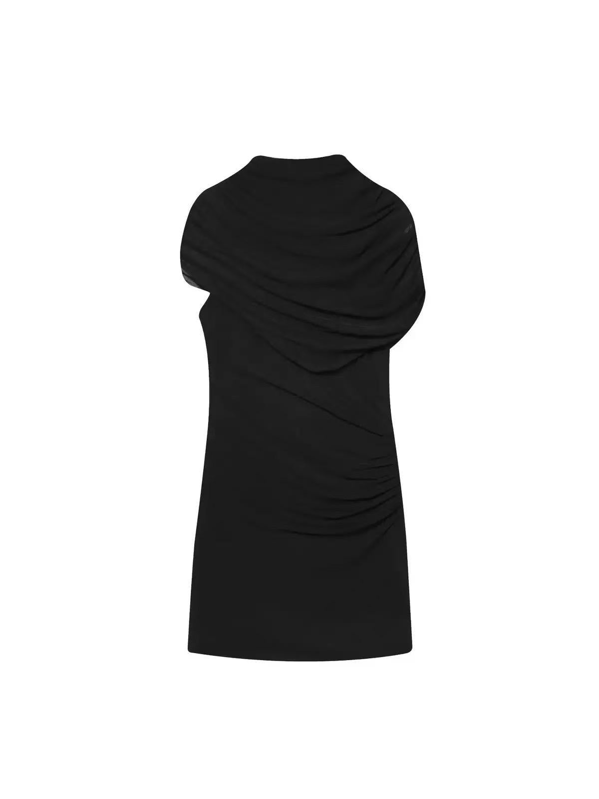 Exclusives Asymmetric Drape Shoulder Bodycon Mini Dress, black, dresses on sale