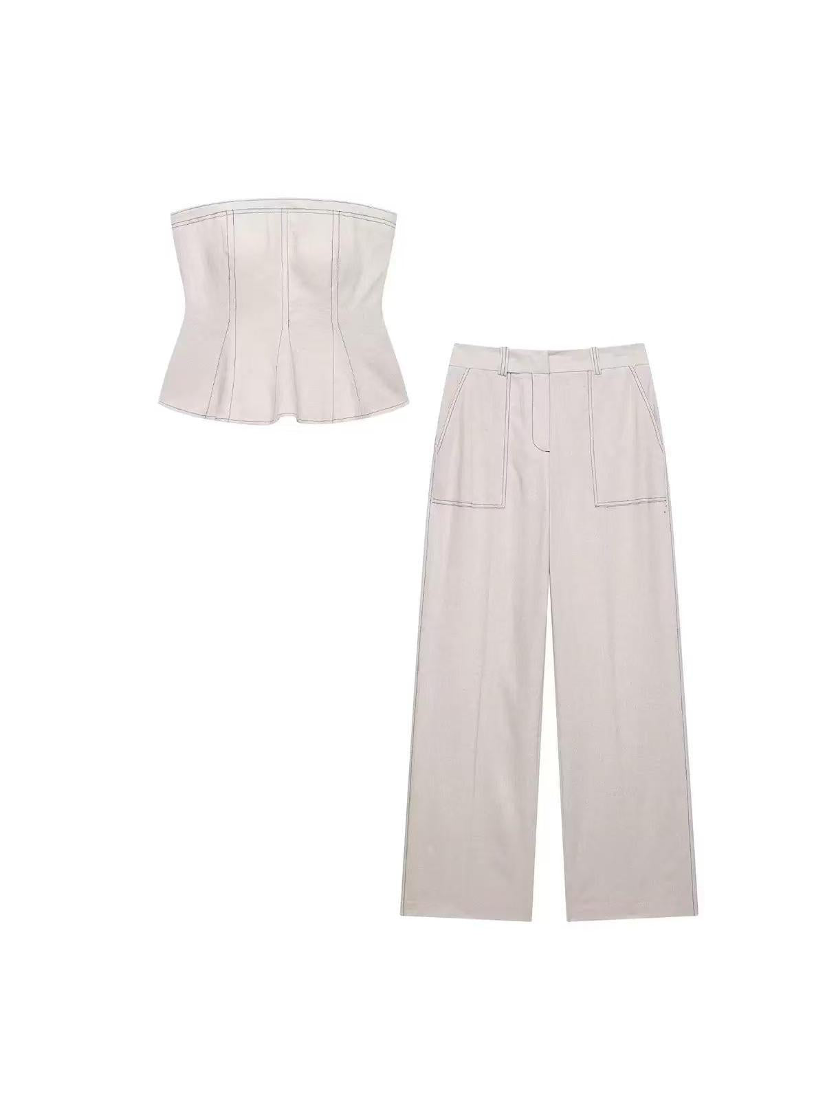 Honeycomb Stitched Tube Top & Wide Leg Pants Coord Set