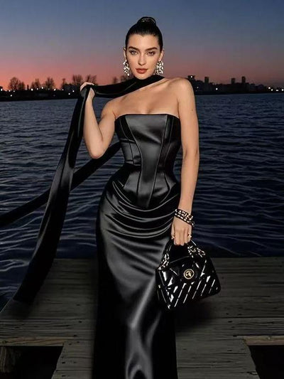 Boning Tube Corset Top & Long Skirt Coord Set